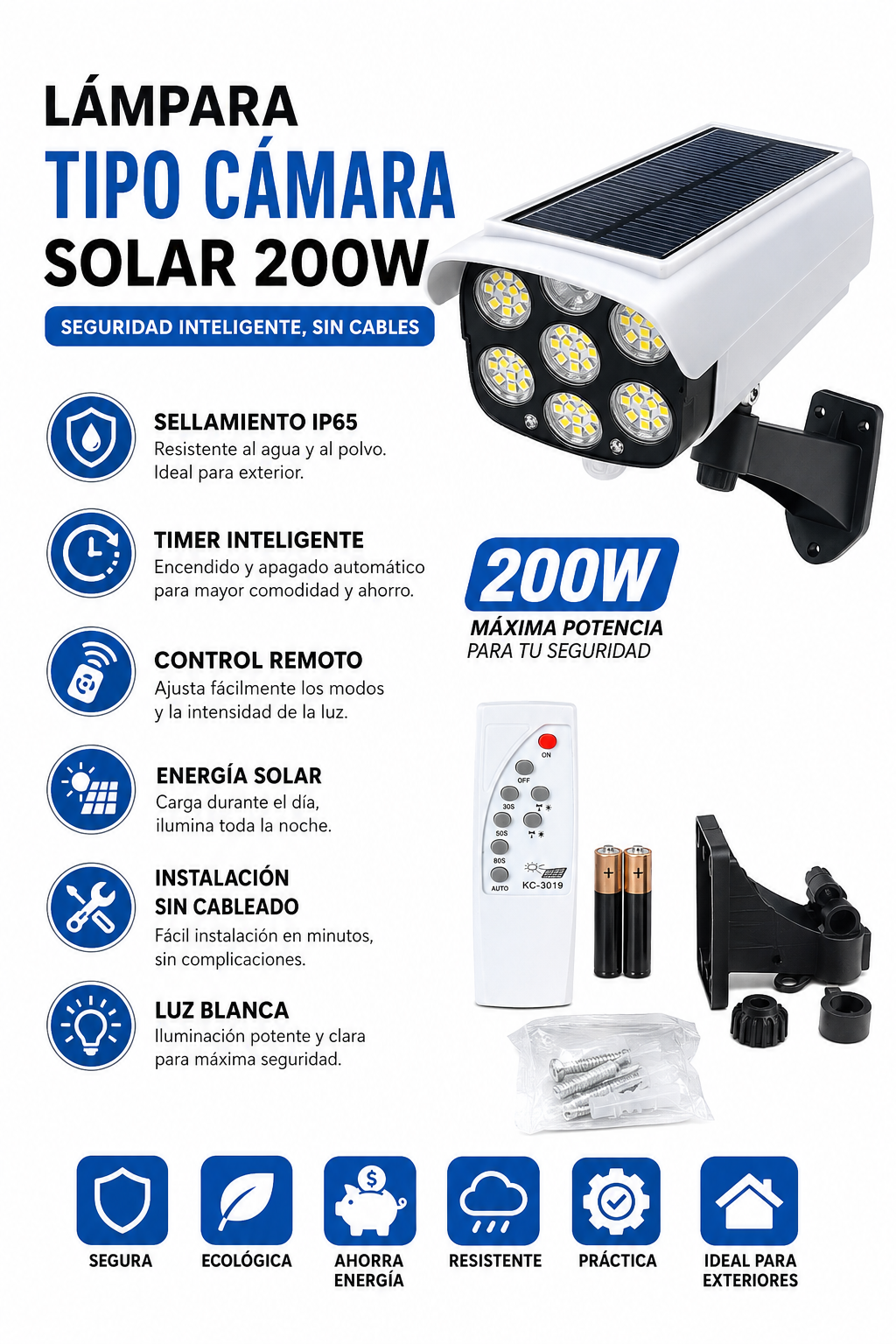Lampara Solar Tipo Camara Con Sensor Movimiento 200w Lh627