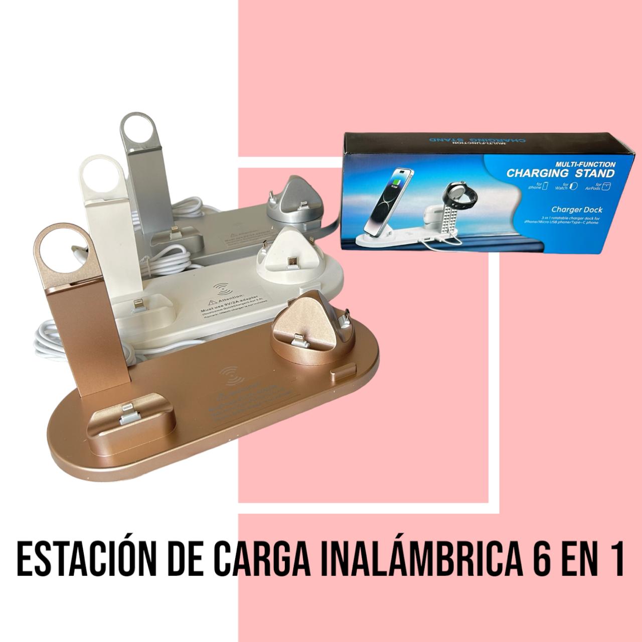 Cargador Multi-función 6 en 1 Inalambrico+Carga fisica+Reloj+Airpods