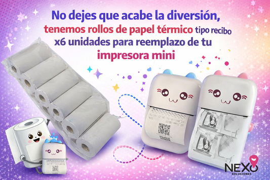🧾✨ Que la diversión no termine! Papel Térmico tipo recibo para Mini Impresora 57×25 mm – Pack x6
