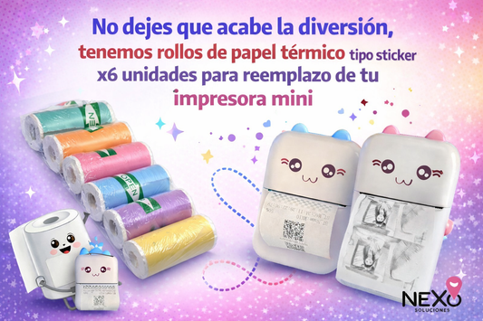 🌈🖨️ Que la diversión no termine! Papel Térmico Sticker para Mini Impresora 57×25 mm – Pack x6