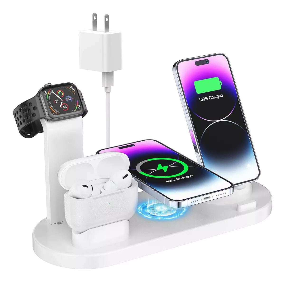 Cargador Multi-función 6 en 1 Inalambrico+Carga fisica+Reloj+Airpods